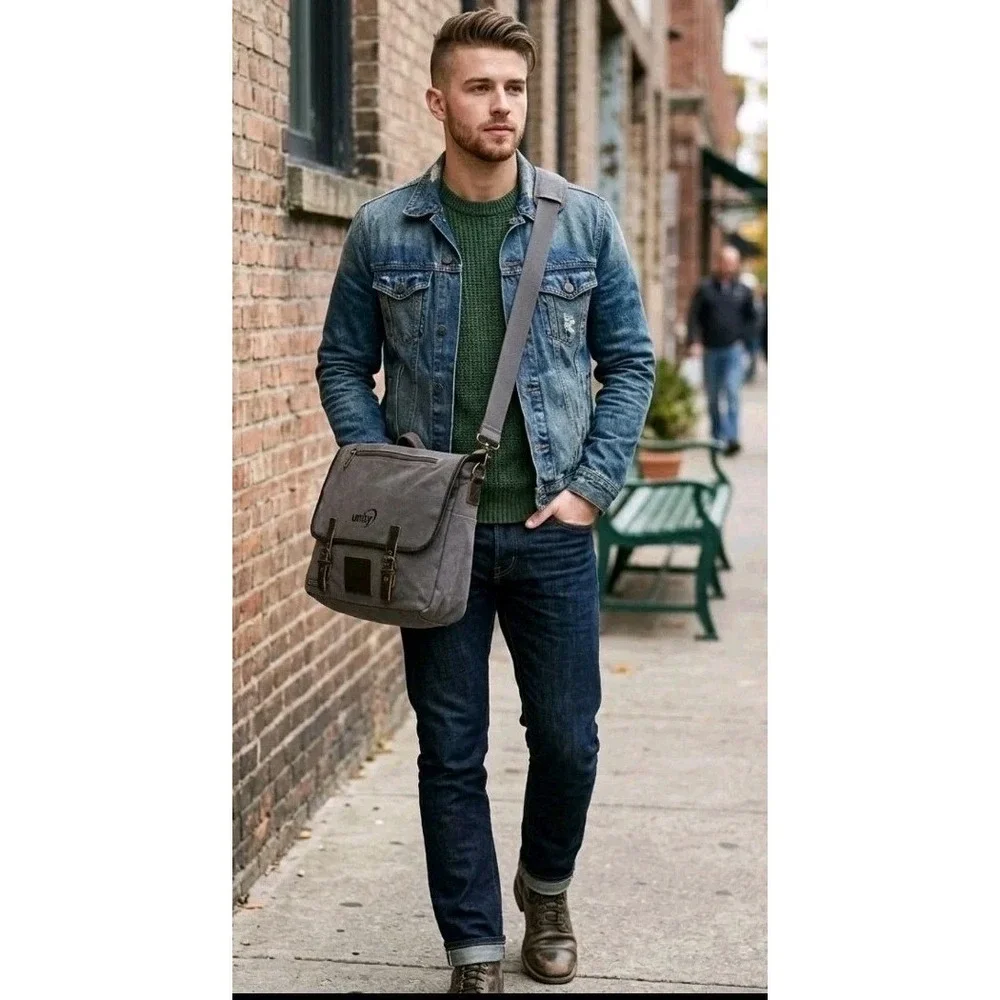 Prudhoe Bay Grey Canvas Messenger Bag Unity Logo Crossbody Satchel Laptop Bag